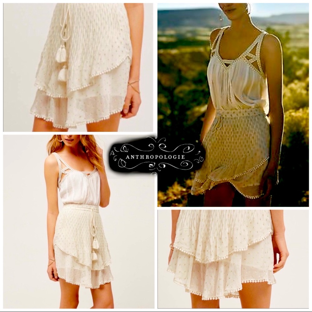 Anthropologie TRYB gold polka dot primrose chiffon